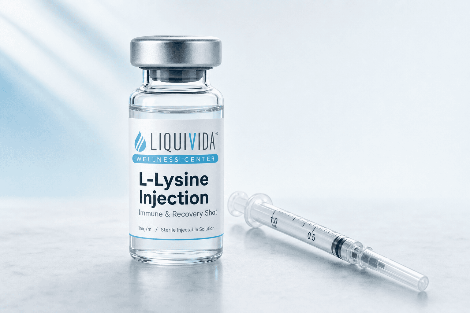L-Lysine intramuscular shot vial and syringe
